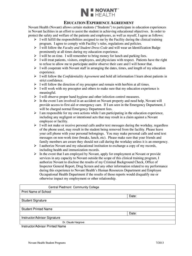 Education Services Student Agreement  Form
