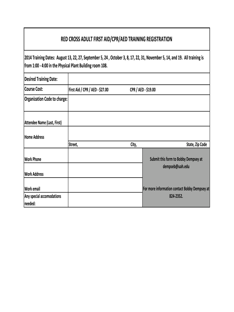 Red Cross Adult First Aidcpraed Training Registration UAH  Form