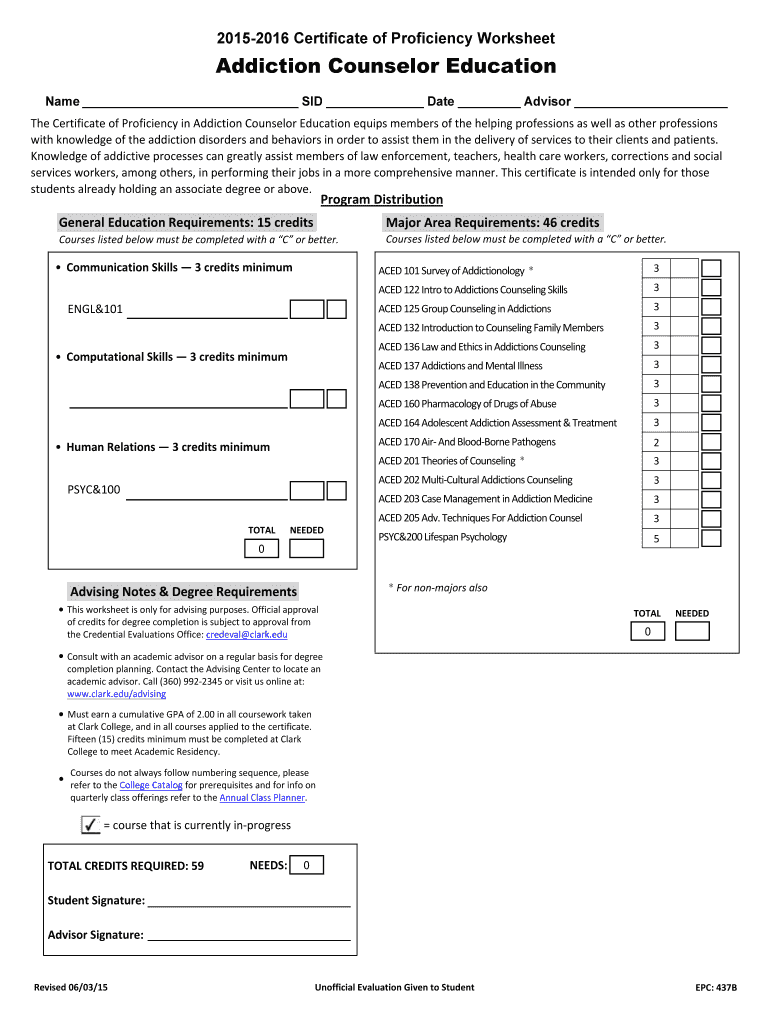  Certificate of Proficiency Worksheet Addiction 2019