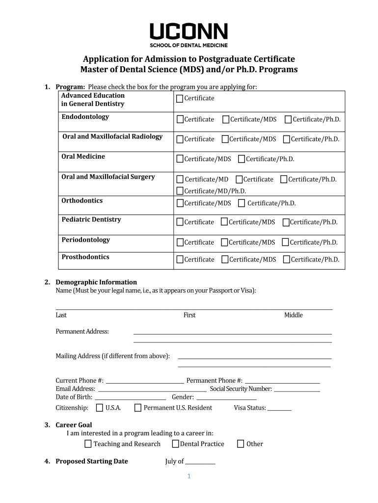 Application for Admission to Postgraduate Certificate Master of  Form