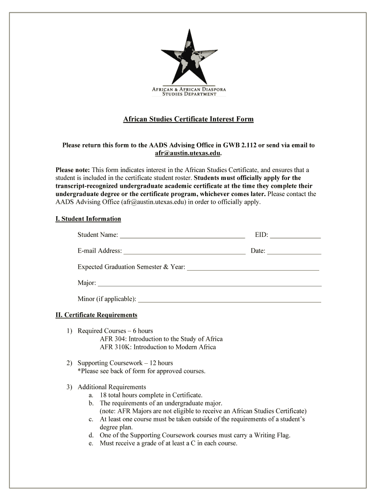 African Studies Certificate Interest Form 2 UT Liberal Arts