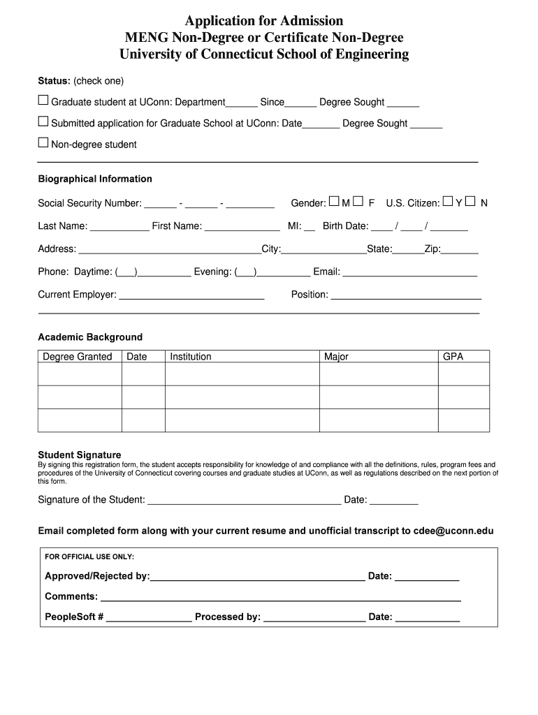 Non Degree Registration UConn's Department of Public Policy  Form