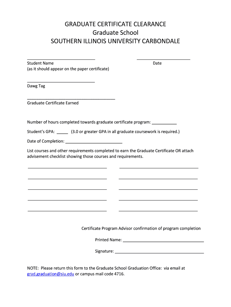 GRADUATE CERTIFICATE CLEARANCE  Form