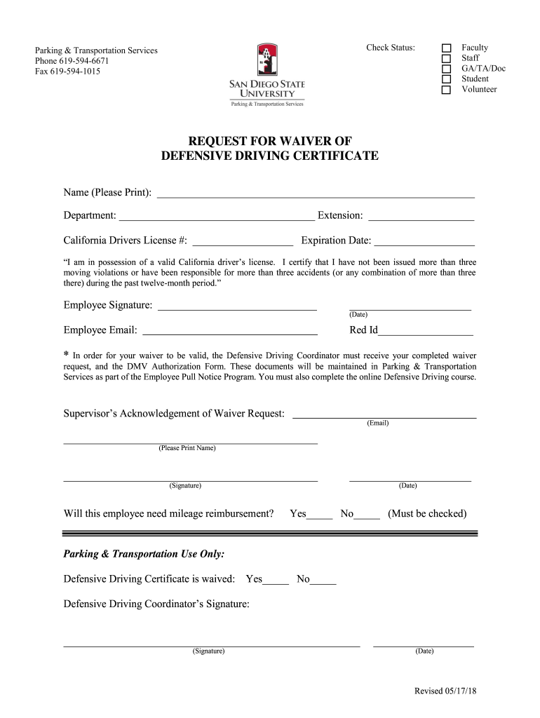 Get and Sign Request for Waiver of BFA SDSU 2018-2022 Form