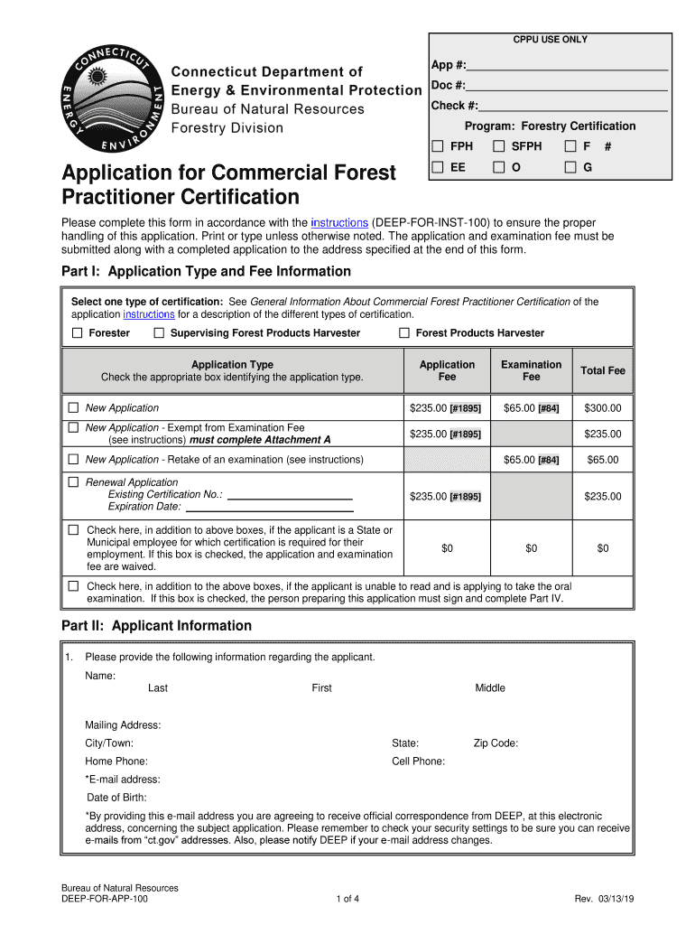 Application for Commercial Forest Practitioner  Form