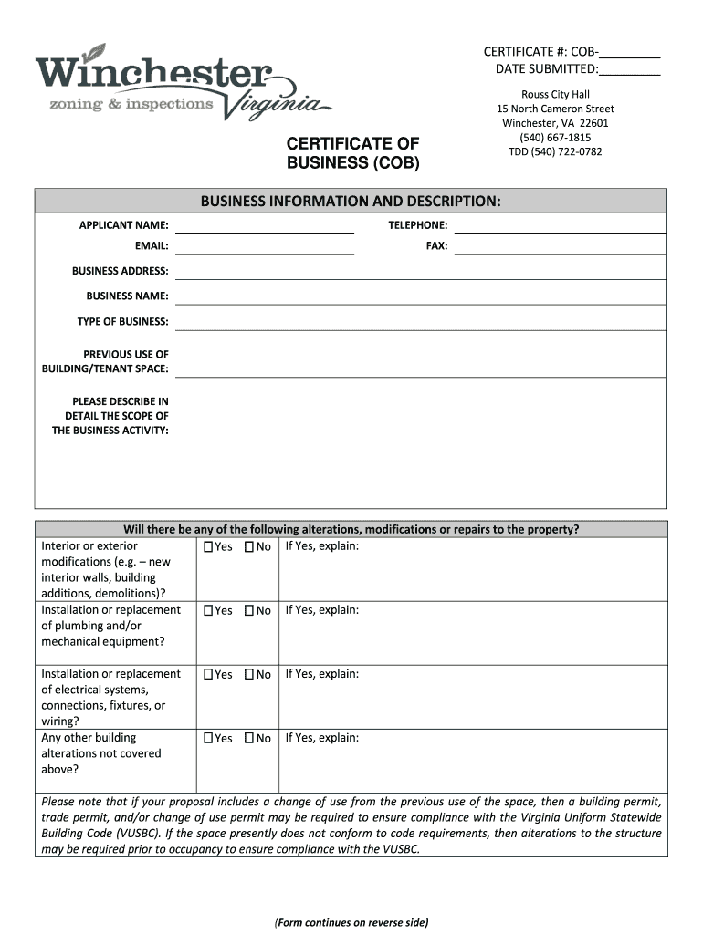 Department ListingCity of Winchester  Form
