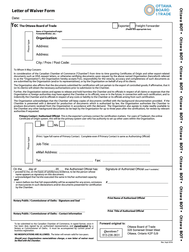 OttawaLetterOfWaiver DOC  Form