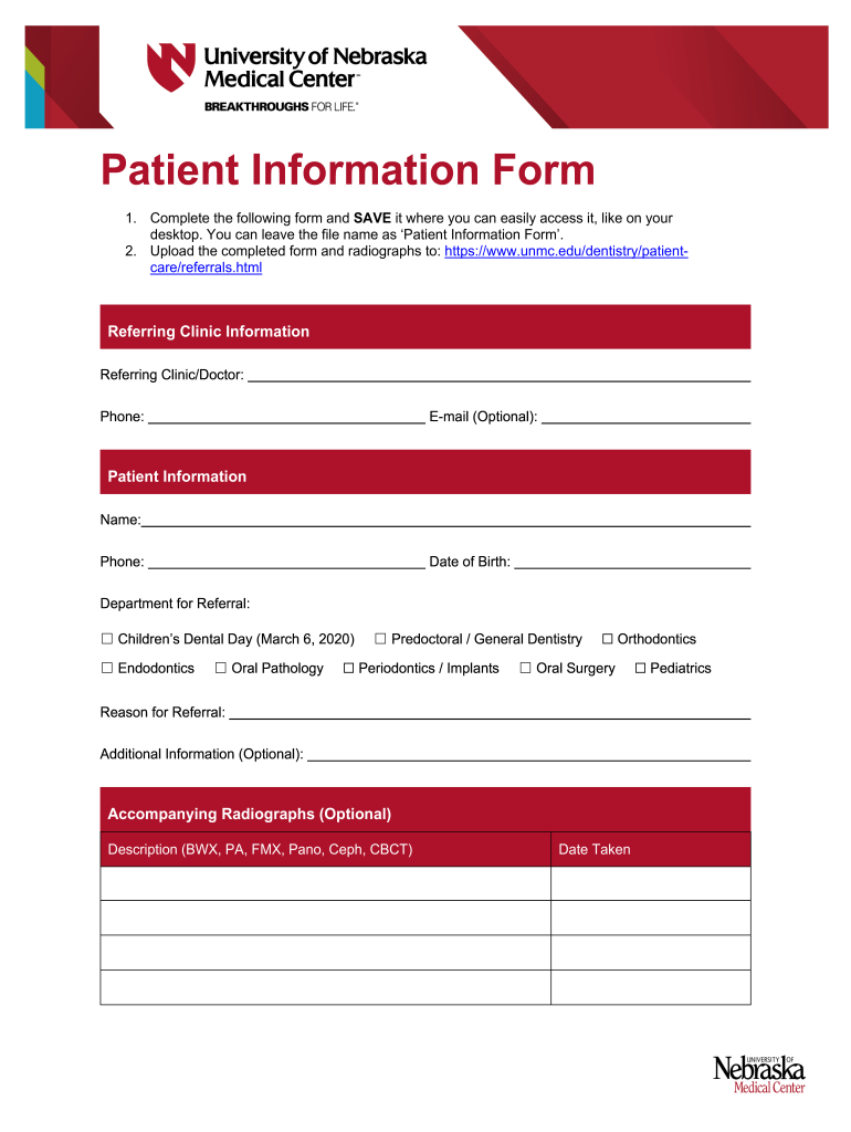 Get and Sign Patient Information Form UNMC Edu 