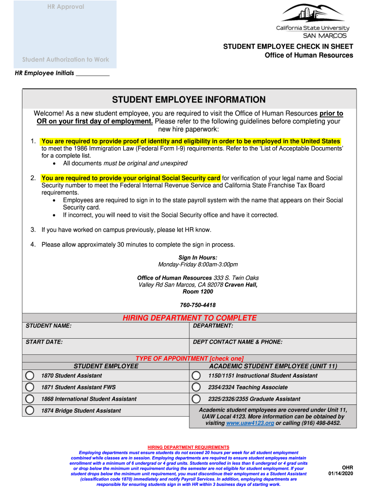  New Student Employee ChecklistHuman ResourcesThe 2020-2024