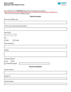 Denver Health Specialty Clinic Referral Form