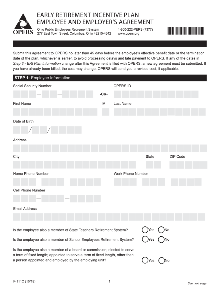 Early Retirement Incentive Plan Employee and Employer 's Agreement the Completion of This Form Indicates that an Employee is Eli