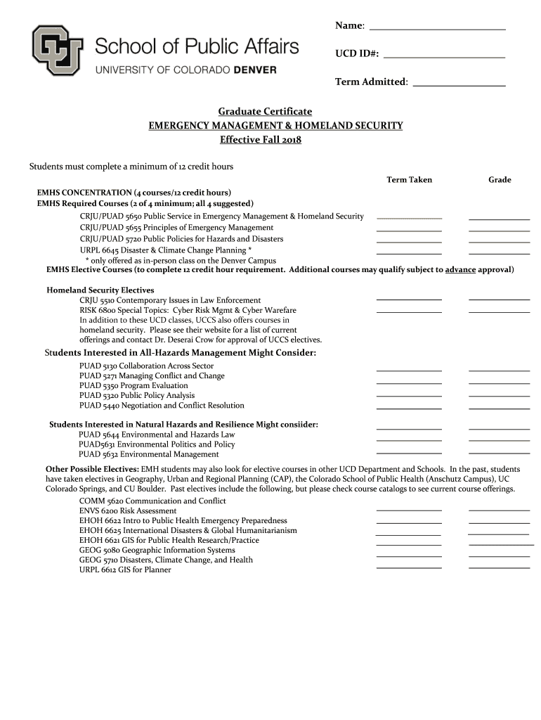 National Preparedness and Homeland Security Certificate  Form