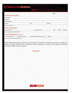  WCM Breast Pathology Slide Return Form Weill Cornell 2020-2024