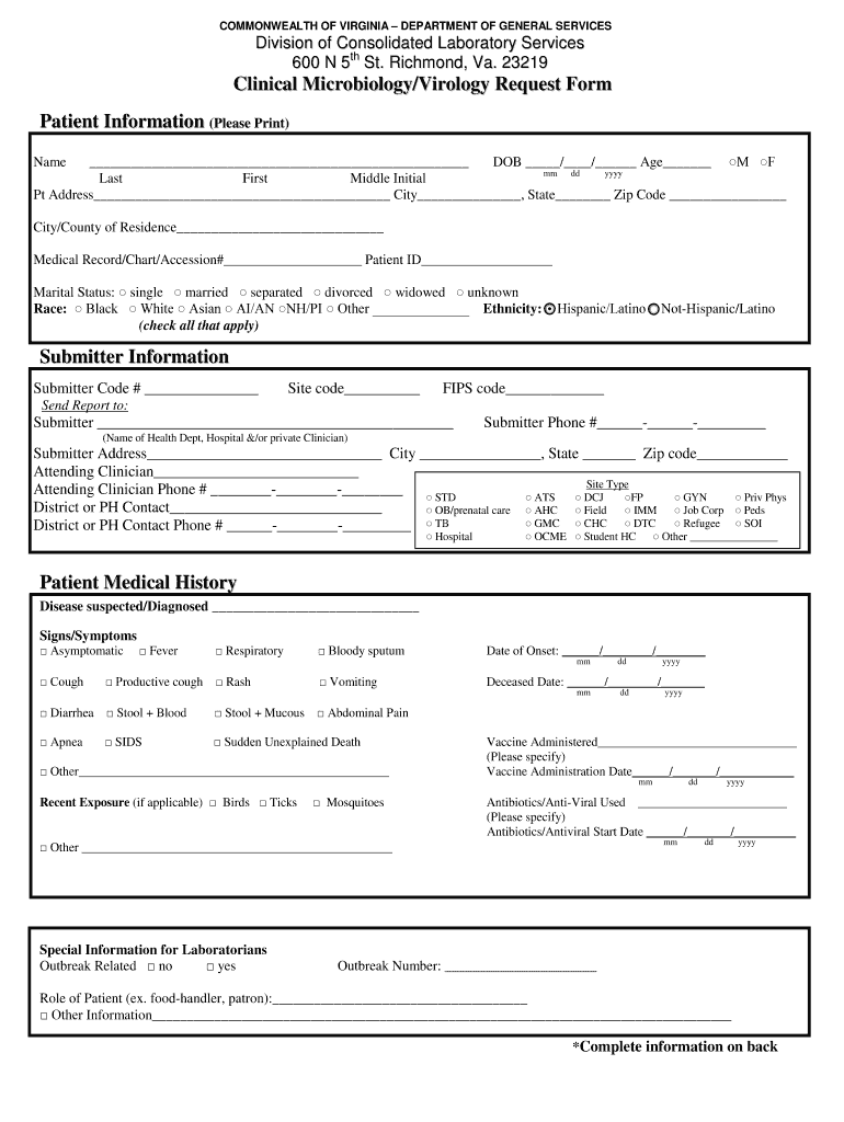 600 N 5 Clinical MicrobiologyVirology Request Form