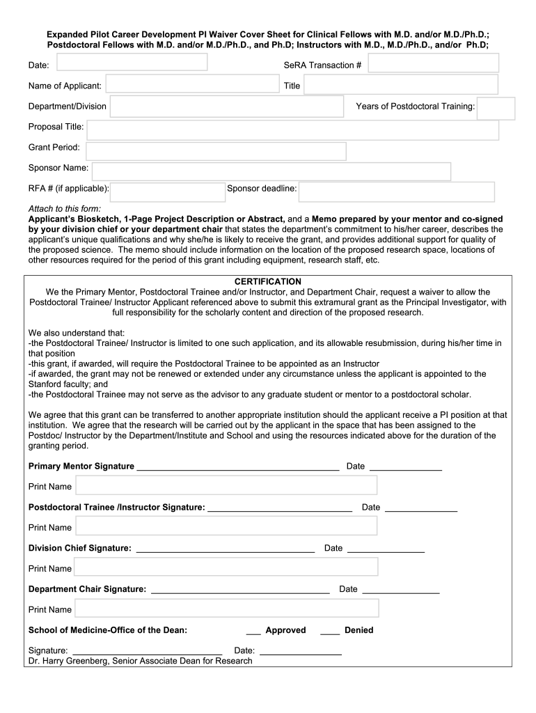 Get and Sign Expanded Pilot PI Waiver Cover Sheet 06 03 14 2014-2022 Form
