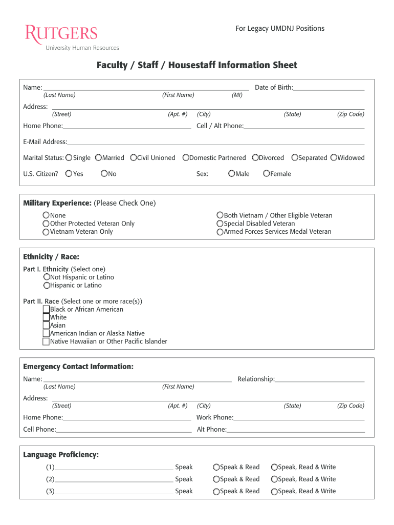  Faculty Staff Housestaff Info Sheet, Updated 2 23 15 Jtb 2015-2024