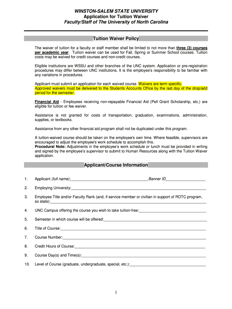 Application for FacultyStaff Tuition Waiver  Form