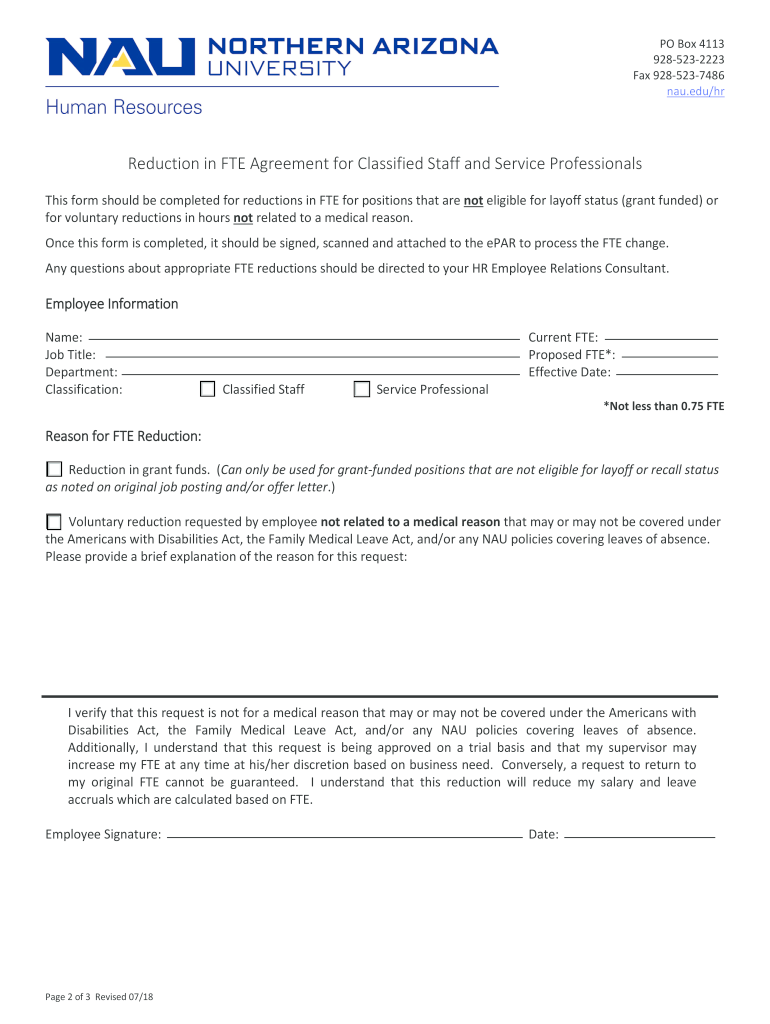 Get and Sign FTE Reductions Northern Arizona University  Form