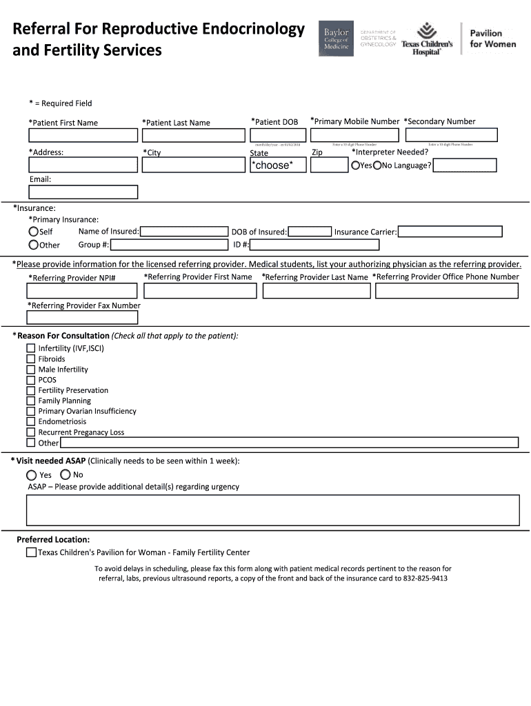 Reproductive Endocrinology & Infertility Service Madigan  Form