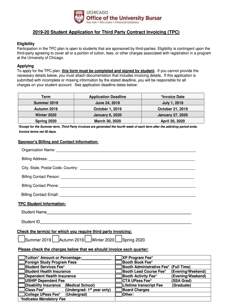  20 Student Application for Third Party Contract Invoicing TPC 2019