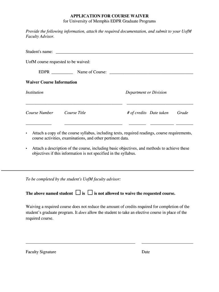 APPLICATION for COURSE WAIVER  Form