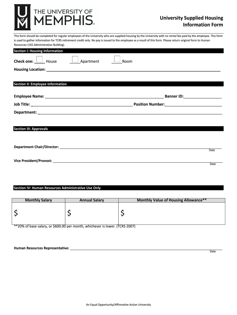 Get and Sign University Supplied Housing Information Form