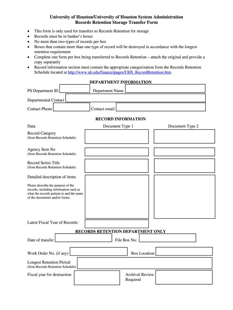 Records Retention Schedule Sam Houston State University  Form