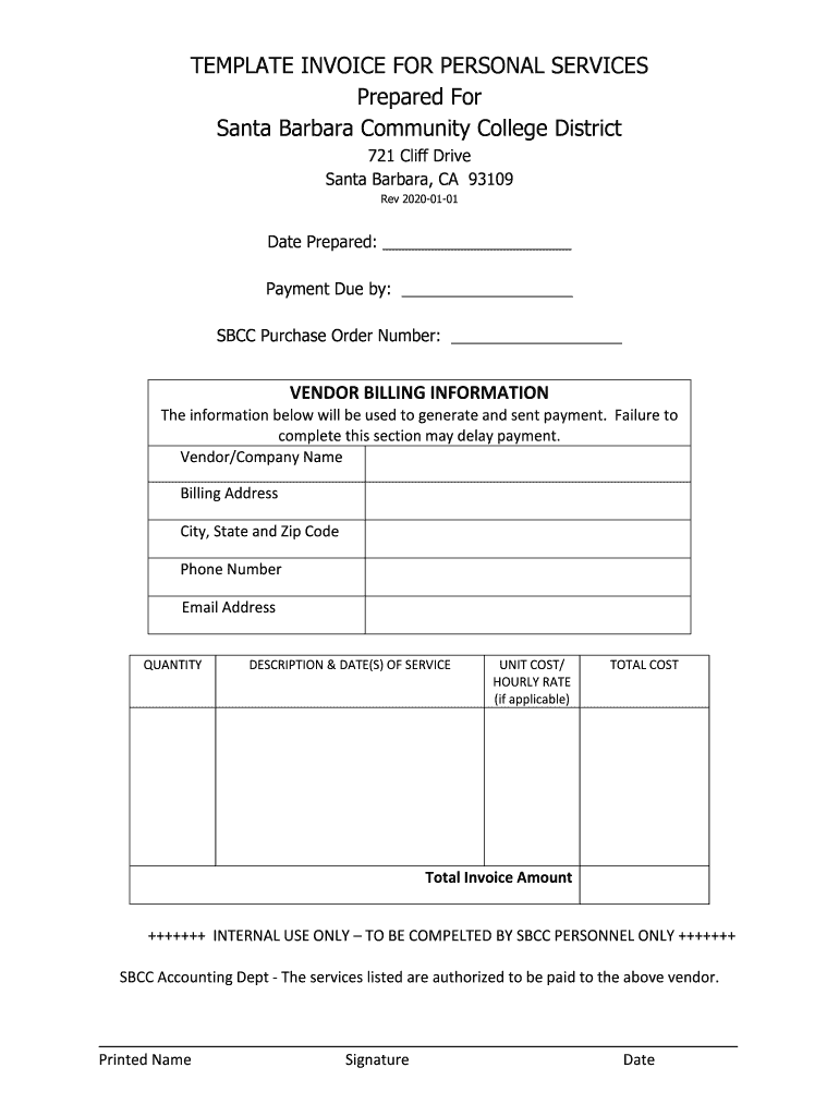 TEMPLATE INVOICE for PERSONAL SERVICES Prepared for Santa  Form