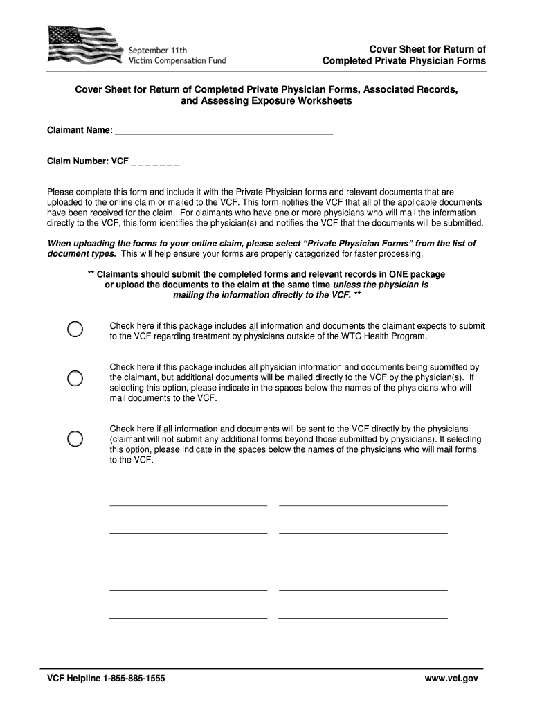 Cover Sheet for Return of Completed Private Physician Forms