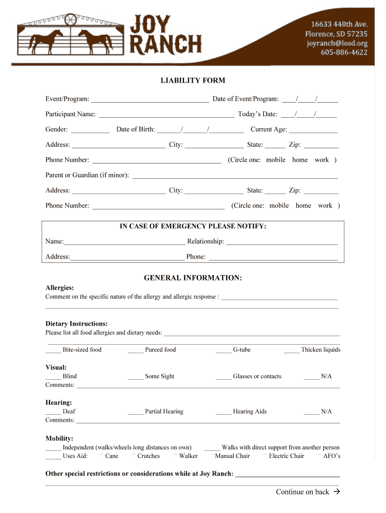 LIABILITY FORM Sanford Health