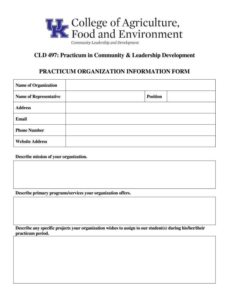 CLD 497 Practicum in Community & Leadership Development  Form