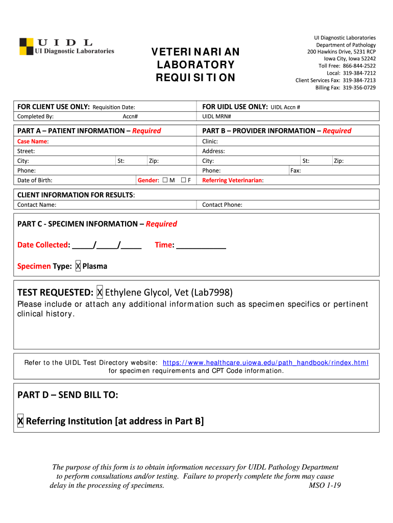 Department of Pathology Iowa City, Iowa UI Health Care  Form