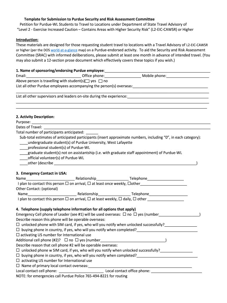 Template for Submission to Purdue Security and Risk  Form