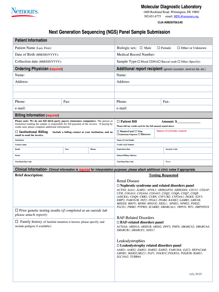 Next Generation Sequencing for Clinical Diagnostics Five Year  Form