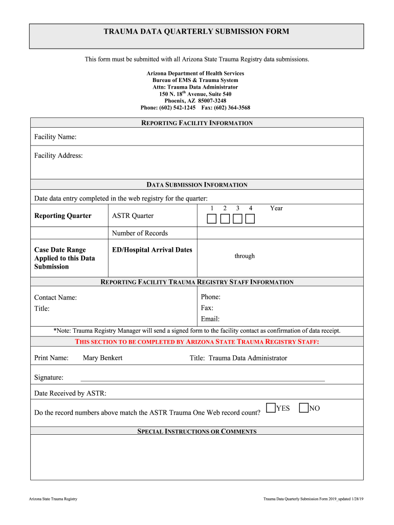 ARIZONA STATE TRAUMA REGISTRY DATA REQUEST FORM