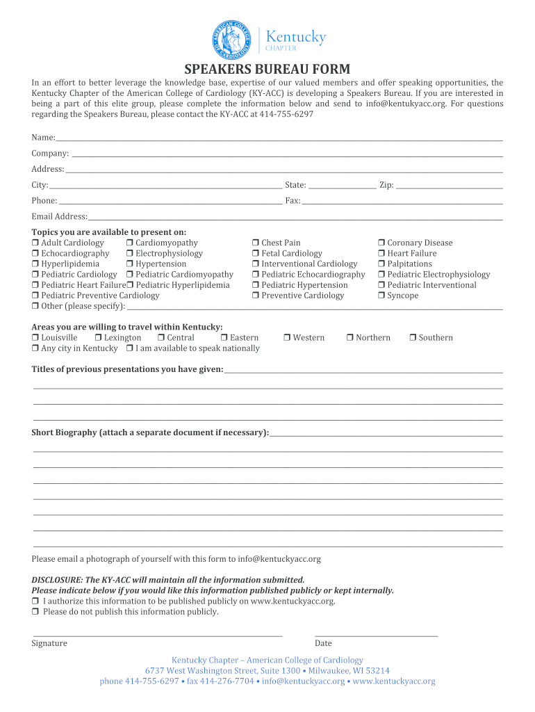 SPEAKERS BUREAU FORM