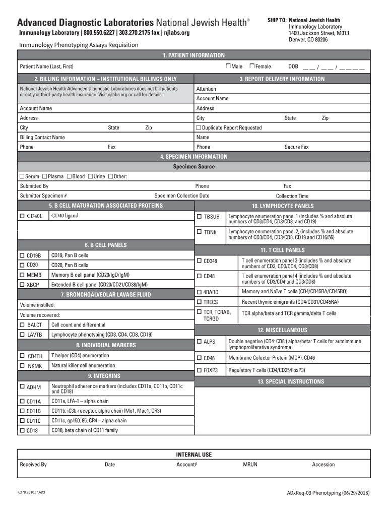  Order a TestDiagnostic LaboratoriesADx National Jewish 2018-2024