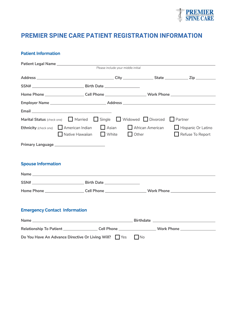 PREMIER SPINE CARE PATIENT REGISTRATION INFORMATION