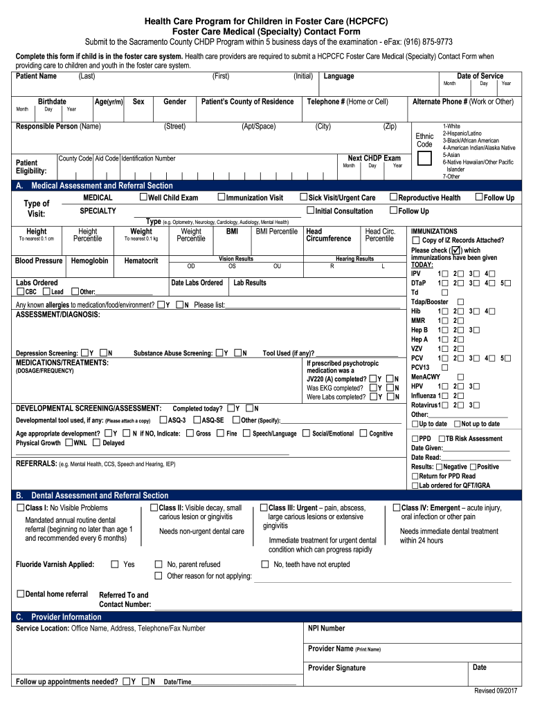  HCPC Foster Care Medical Contact Form Kern County Public 2017-2024