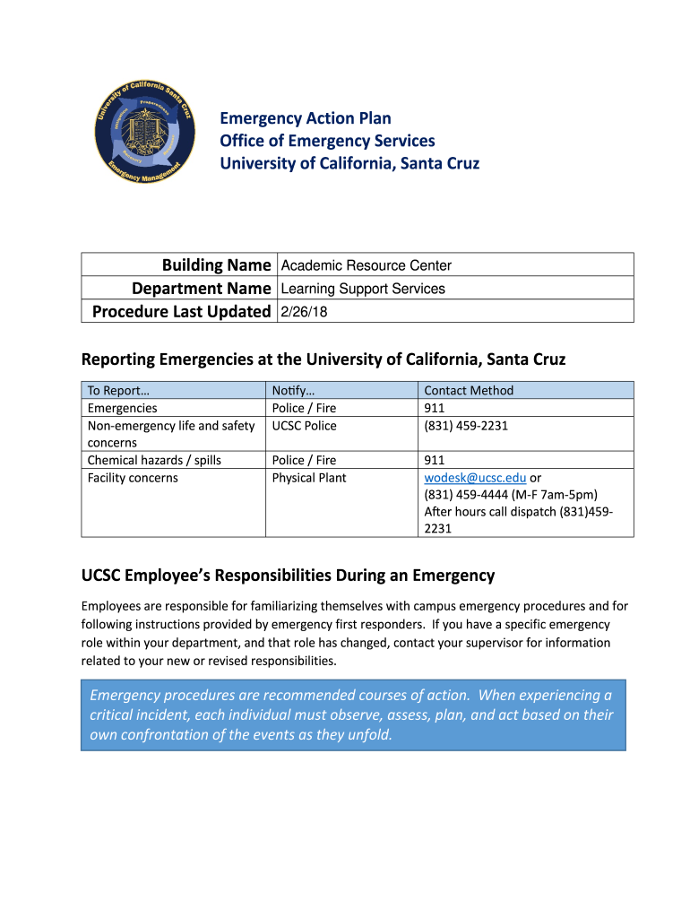 Psychology Department Emergency Action Plan  Form