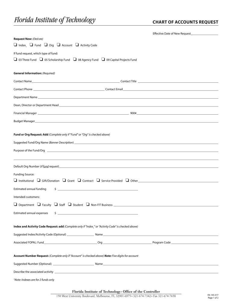 Chart Accounts Request Form