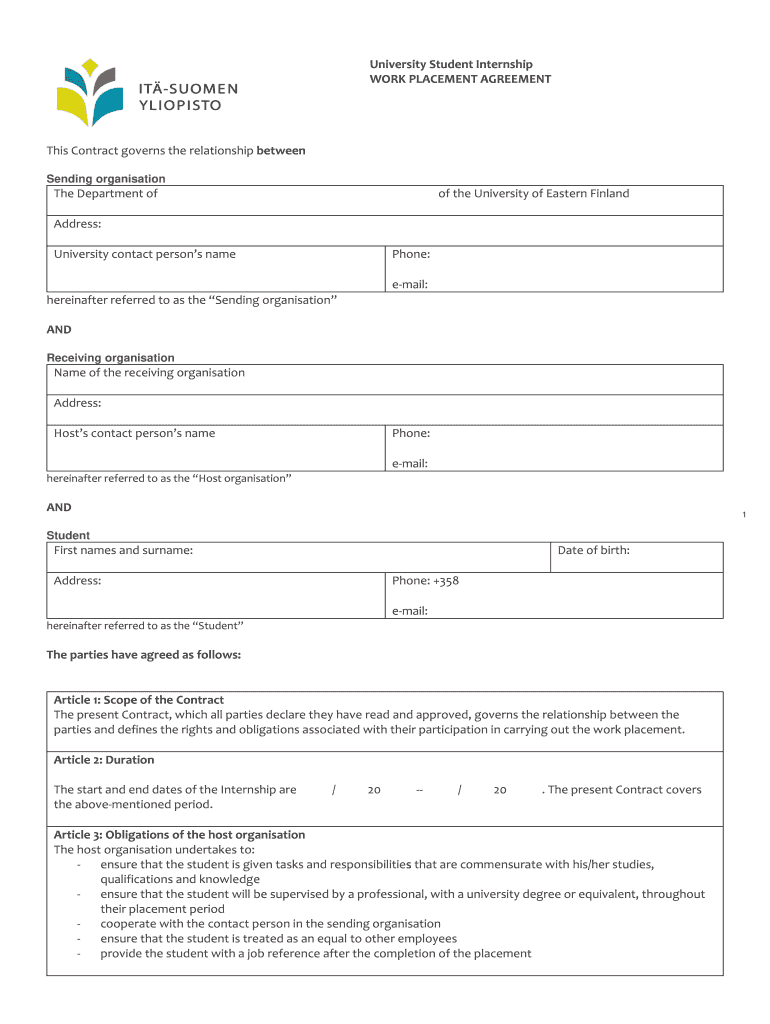 UNIVERSITY of FINDLAY INTERNSHIP AGREEMENT  Form