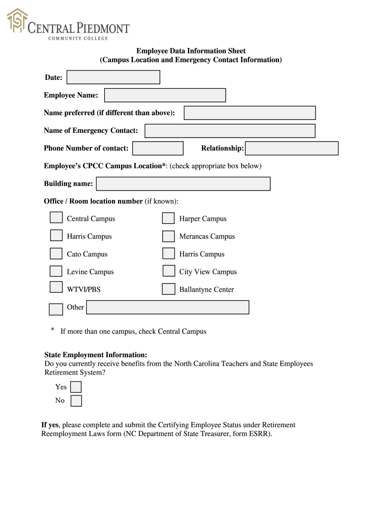 Employee Data Information Sheet