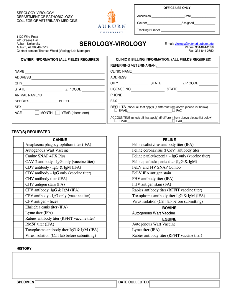  Diagnostic Services Auburn University College of Veterinary 2019-2024