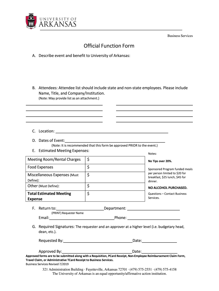 Get and Sign Official Function Form University of Arkansas