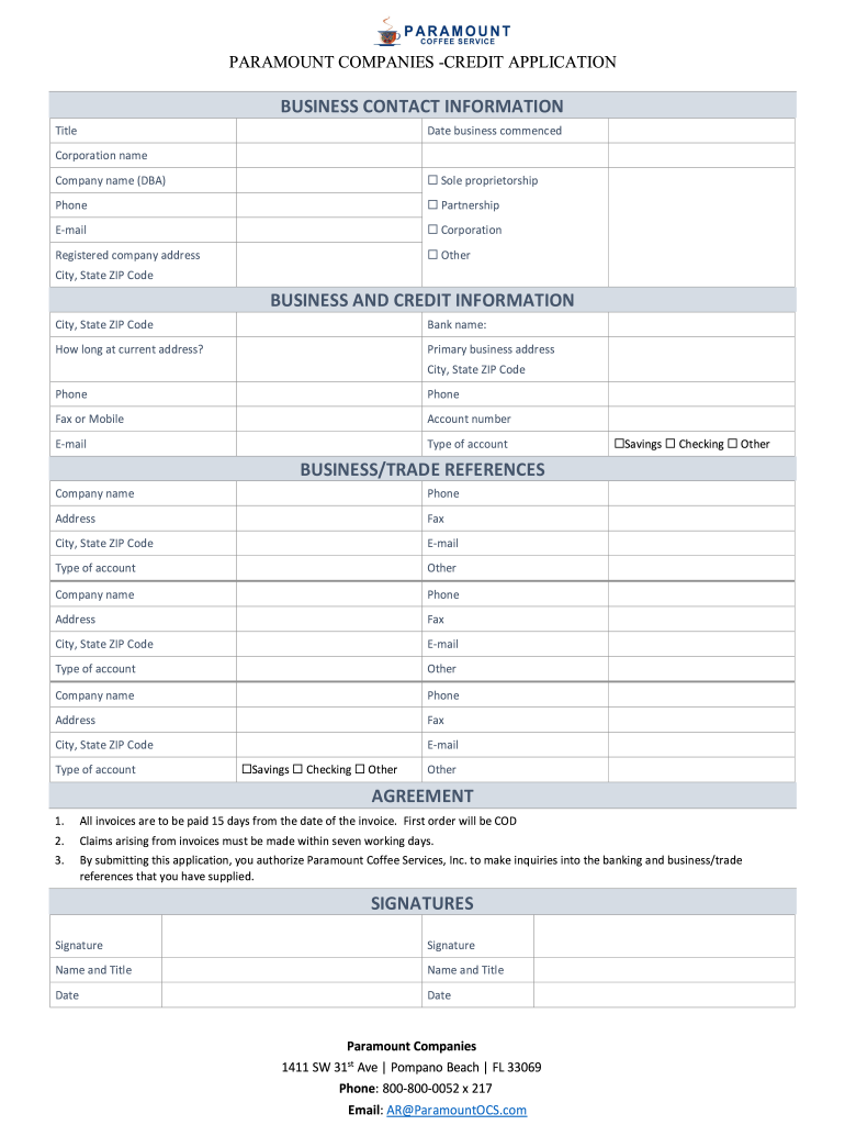 Business Contact Information Business and Credit Information