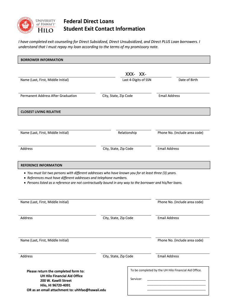 Direct Loan Exit Counseling Guide Federal Student Aid  Form