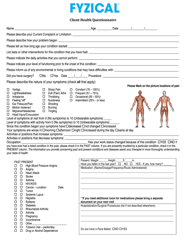 Client Health Questionnaire Please Describe the Fyzical  Form