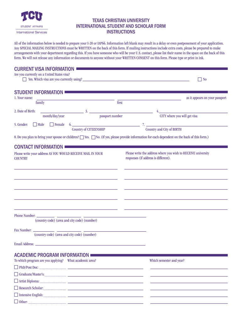 Get and Sign Forms TCU International Services Texas Christian University