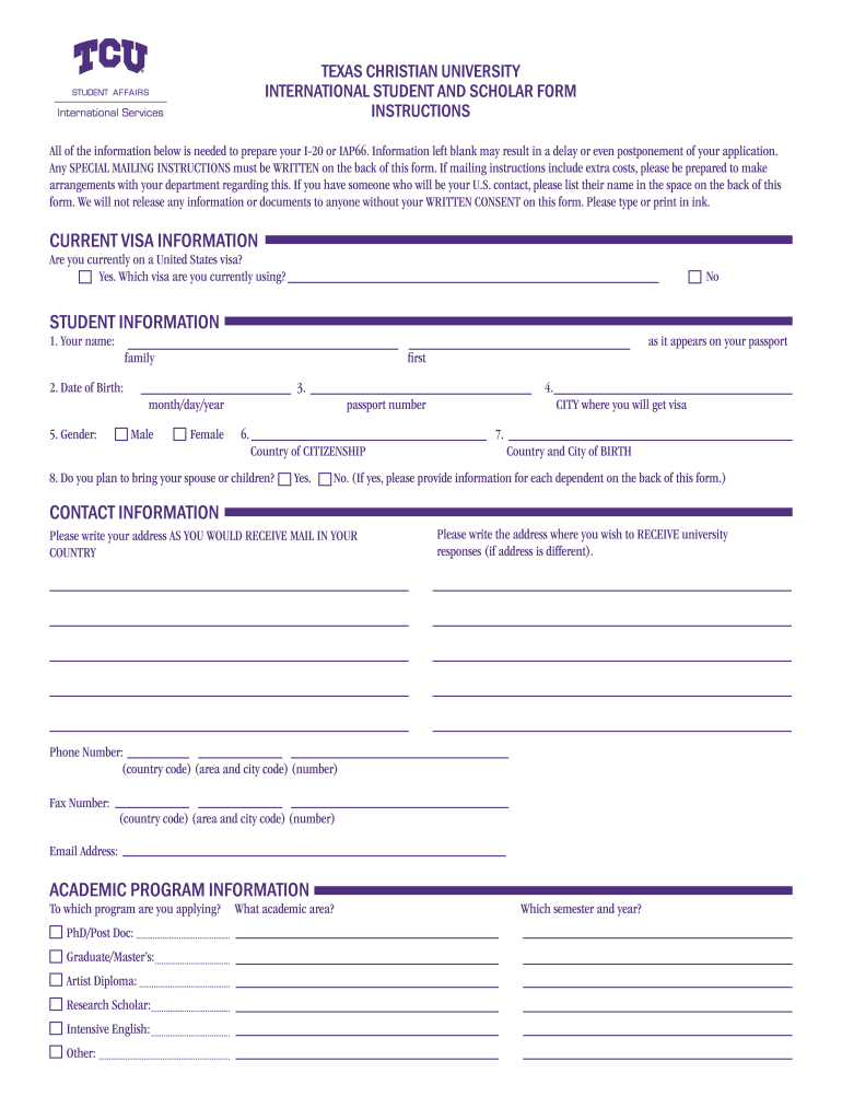 Forms TCU International Services Texas Christian University